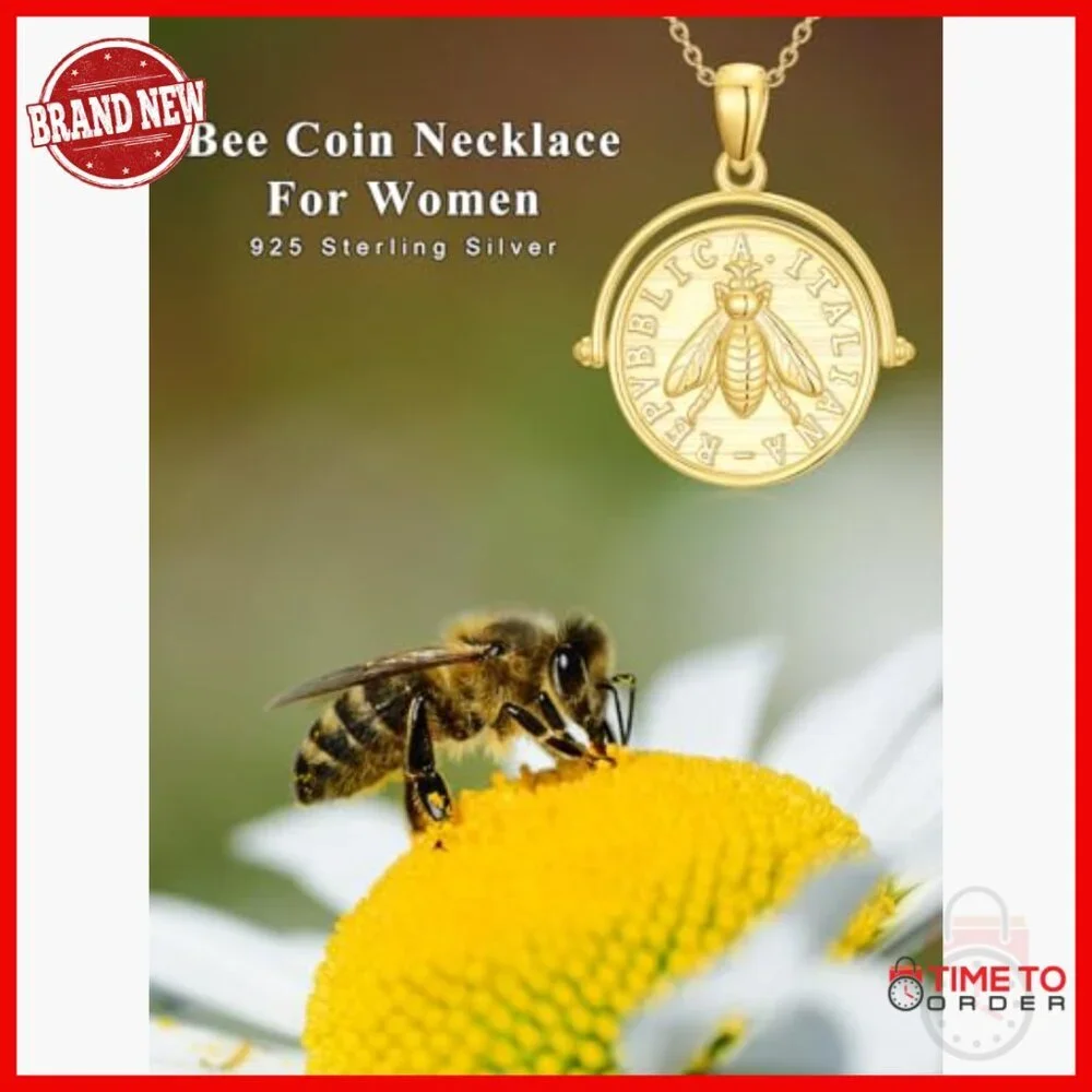 925 Sterling Silver Bee Coin Pendant Necklace Adjustable Chain Birthday Gift